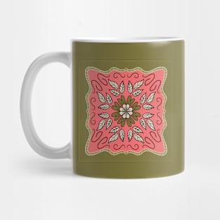 Blush Pink and Soft Olive Green square floral Provencal 'scarf' style design Mug